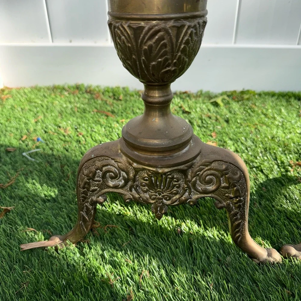 Pair of Vintage‎ Brass Andirons Ornate Very Nice